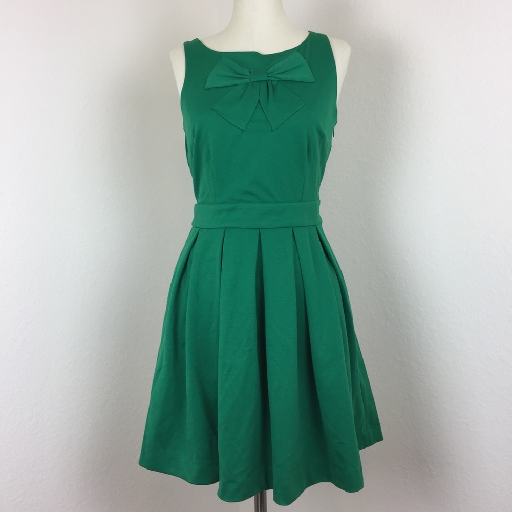 NWT LC Lauren Conrad green bow fit and flare dress